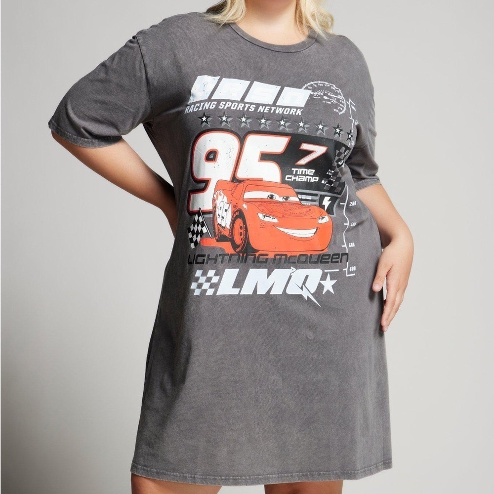 Disney Pixar HerUniverse Cars Lightning McQueen T-Shirt Dress 3X Gray Oversized